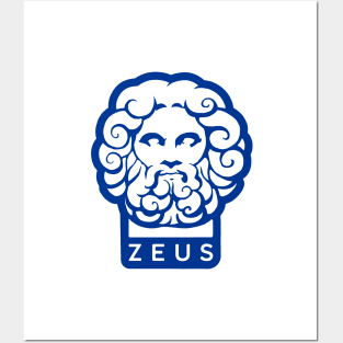 Zeus, Ancient Greece mythology, Stylized head in blue Posters and Art